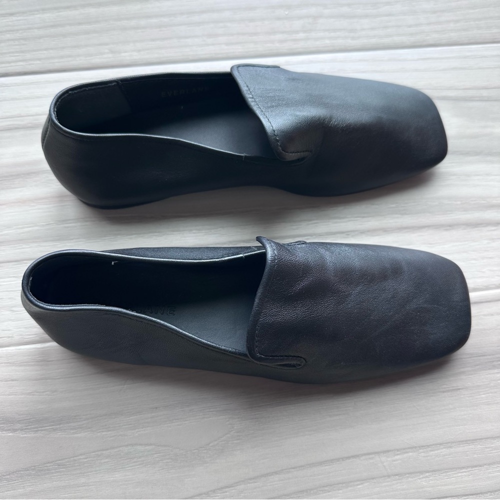 Everlane Black Leather Square-Toe Loafers